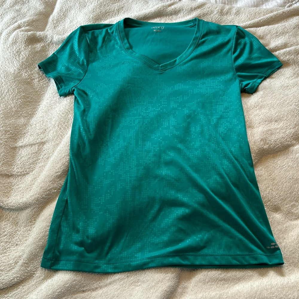 BCG Women’s V-Neck Polyester Workout Exercise Green Turquoise shirt